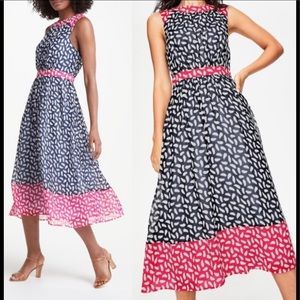 Boden Sylvie Sleeveless Feather Print Midi Dress 8